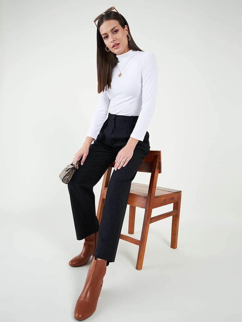 women solid turtle neck long sleeves top - 20777819 -  Standard Image - 3