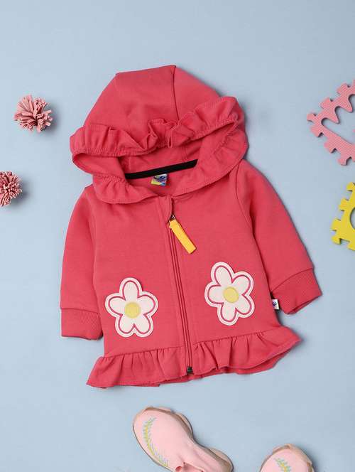 girls pink floral long sleeve hooded sweatshirt - 20790987 -  Standard Image - 0