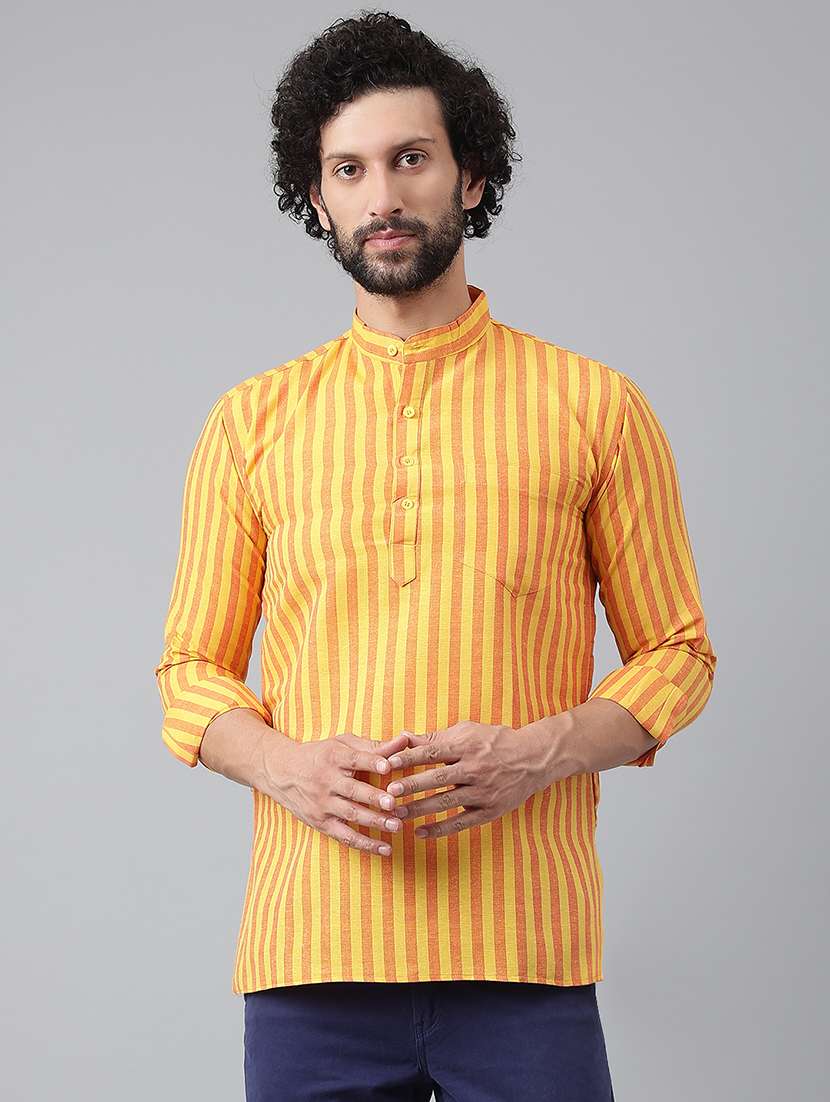 yellow & orange cotton blend striped casual shirt - 20794801 - Zoom Image - 0