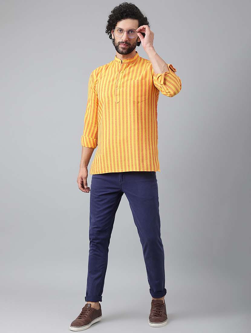 yellow & orange cotton blend striped casual shirt - 20794801 - Standard Image - 3