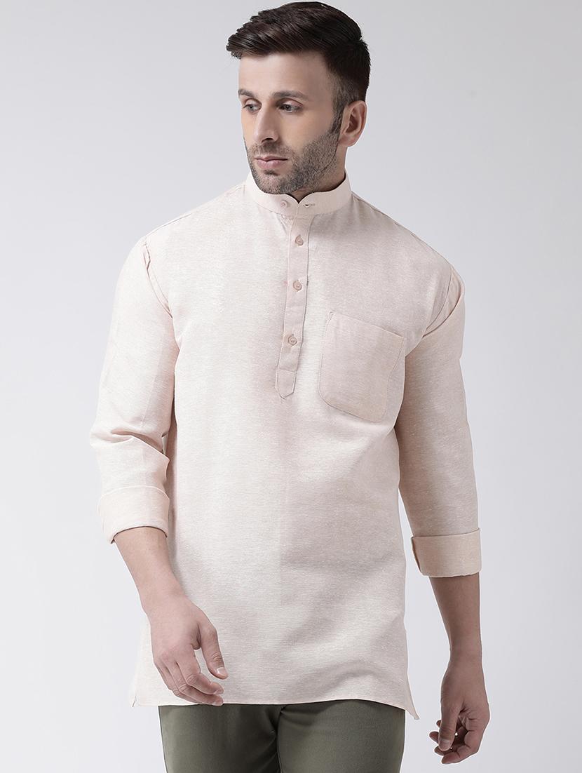 men mandarin neck cotton blend short kurta - 20794817 - Zoom Image - 0