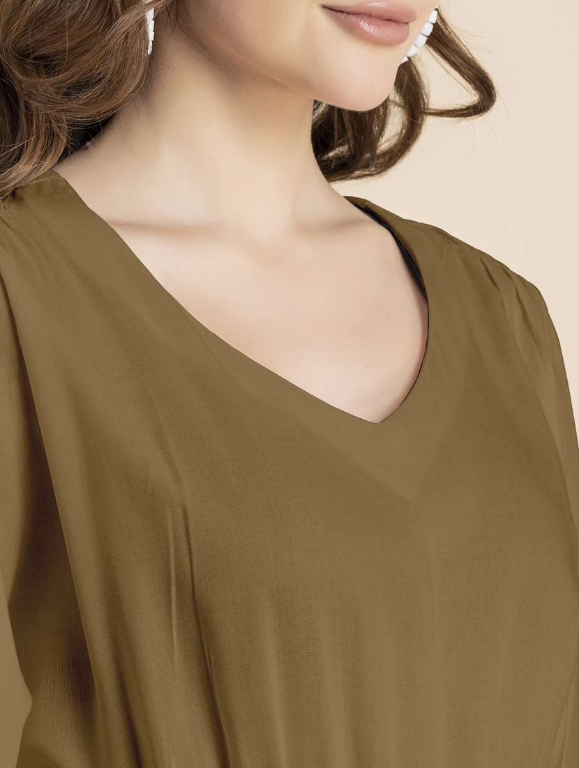 women solid short sleeves belted dress - 20795249 -  Standard Image - 5