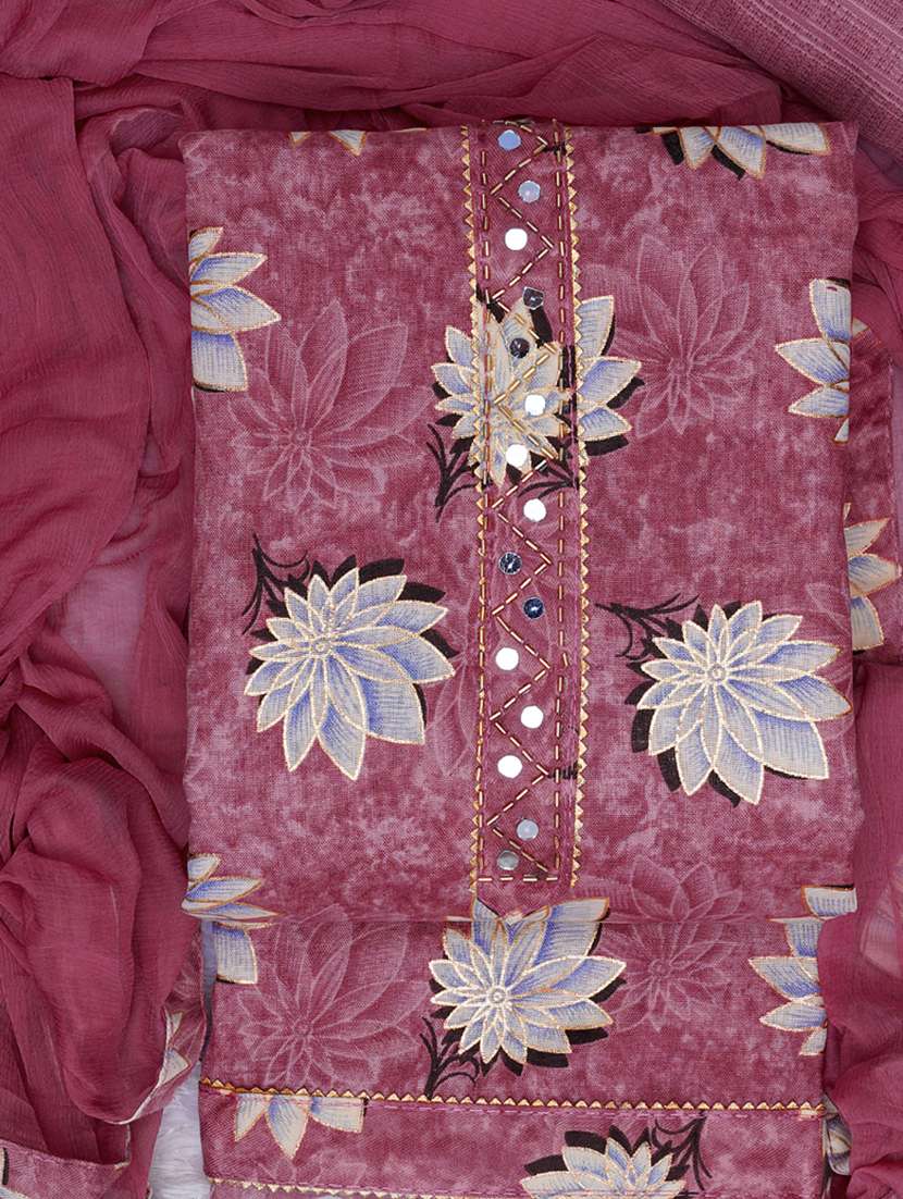 pink floral printed unstitched suit set - 20795384 - Standard Image - 3