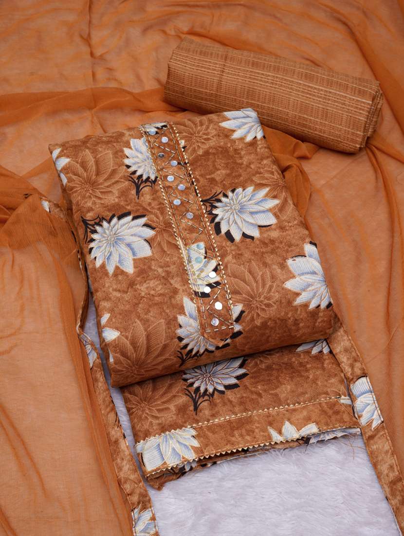mustard floral printed unstitched suit set