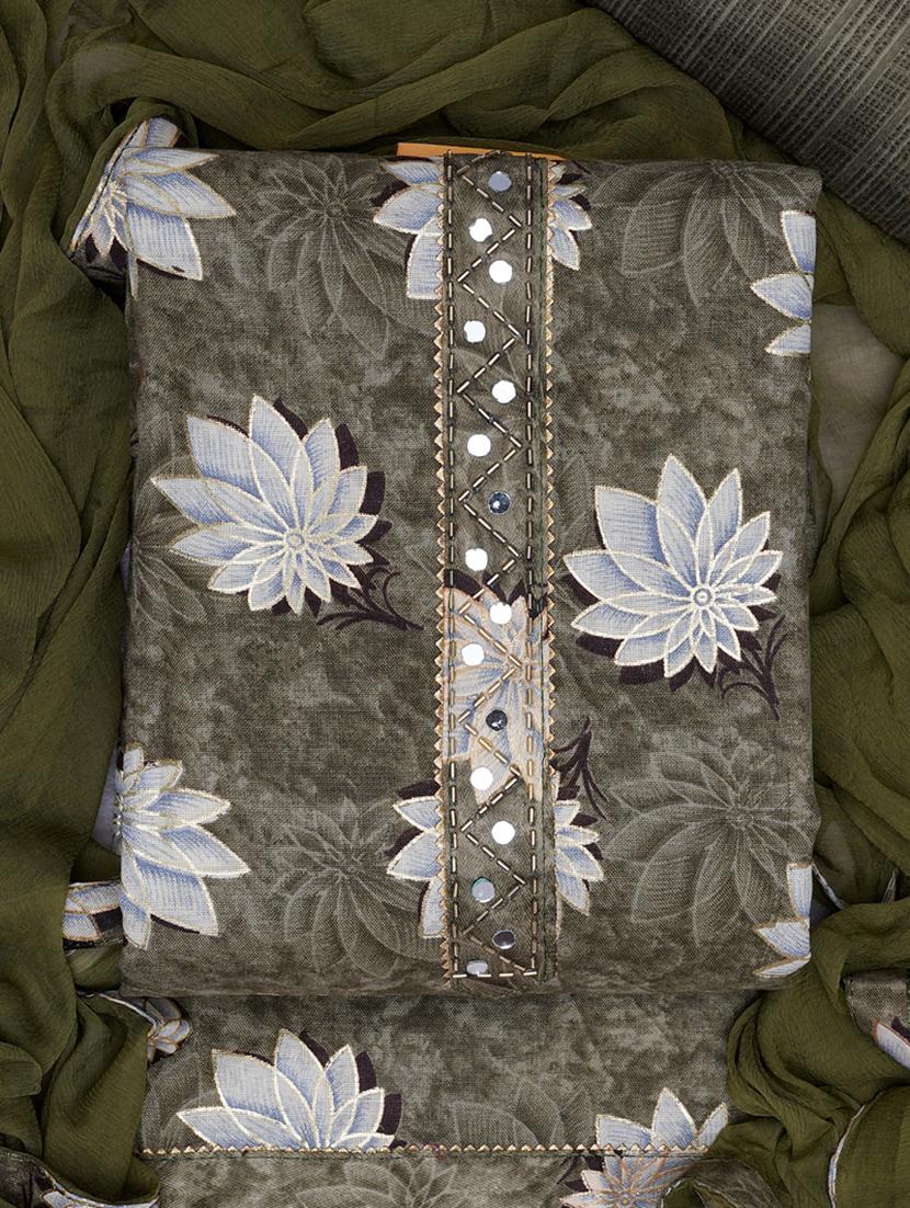 olive floral printed unstitched suit set - 20795386 - Standard Image - 3
