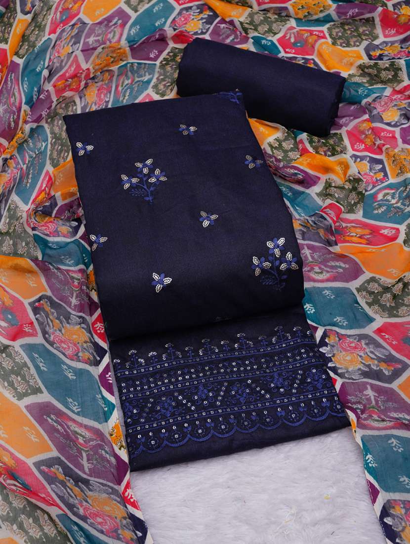 navy blue embroidered unstitched suit set - 20795399 - Zoom Image - 0