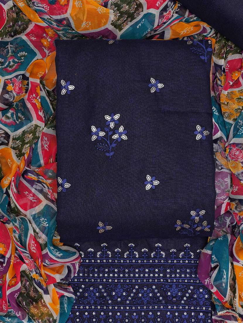 navy blue embroidered unstitched suit set - 20795399 - Standard Image - 3