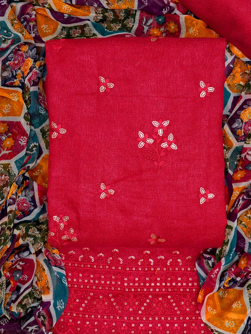 red embroidered unstitched suit set - 20795400 - Standard Image - 3