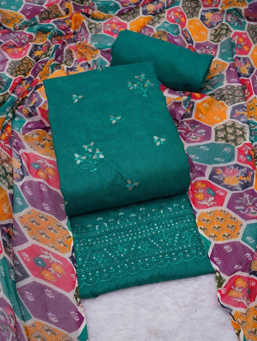 turquoise embroidered unstitched suit set - 20795401 -  Zoom Image - 0