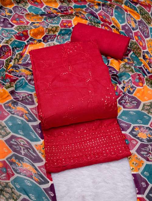 women red embroidered unstitched suits - 20795406 - Standard Image - 0