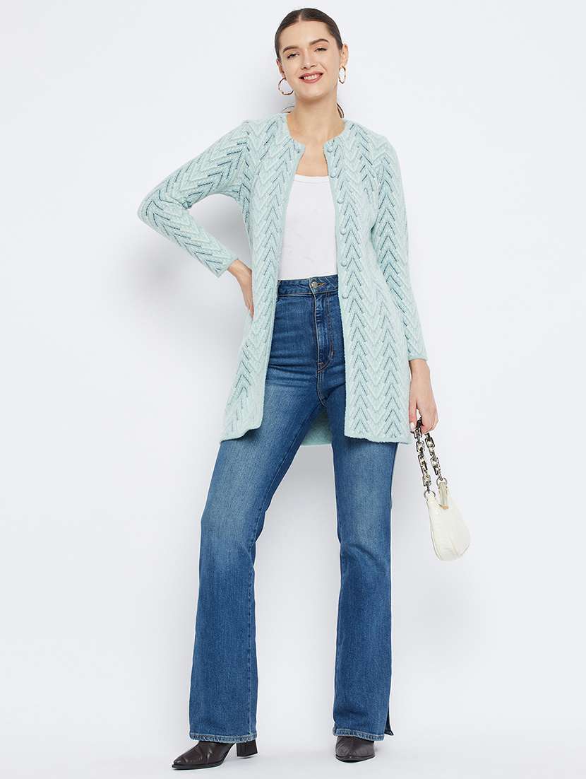 women green self-designed long cardigan - 20796406 - Standard Image - 3