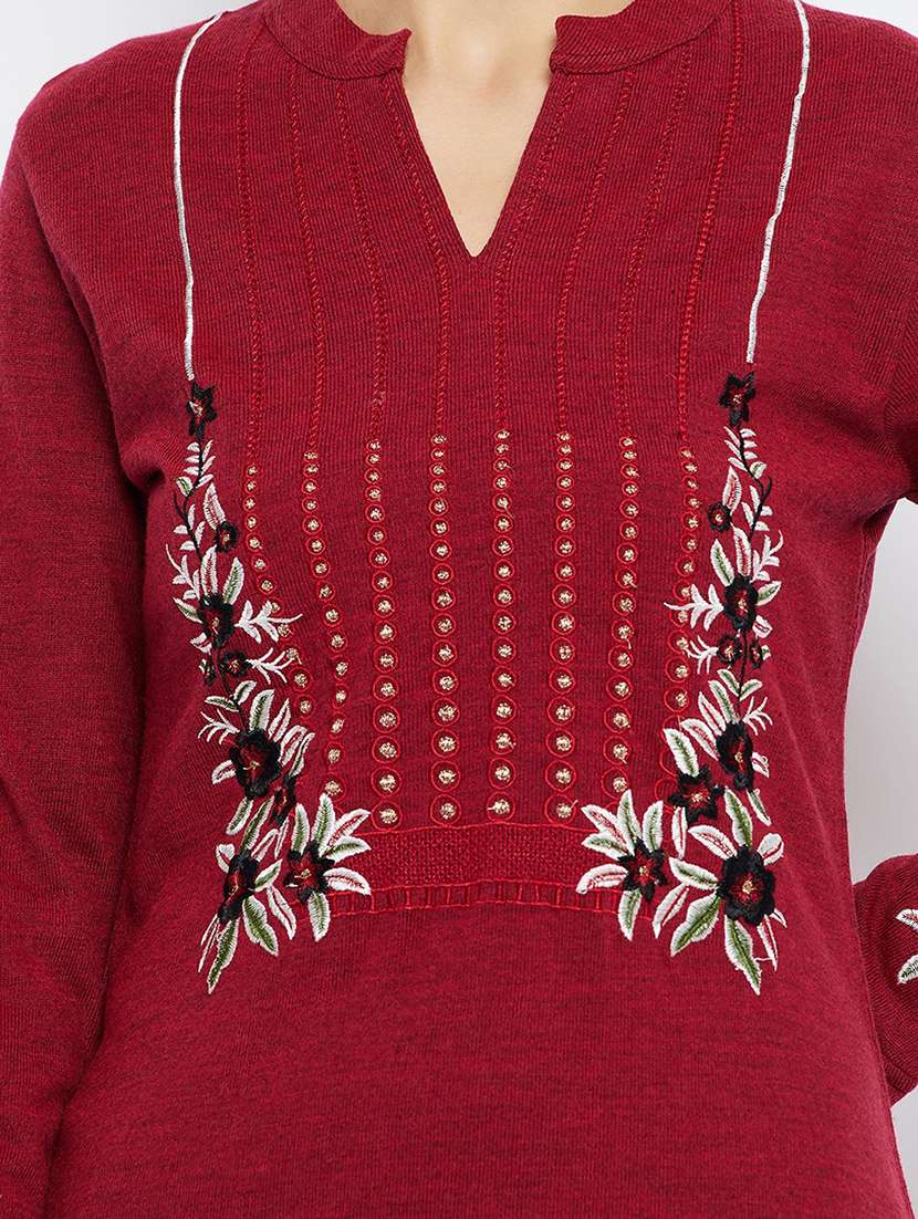 women maroon embroidered kurta pant set - 20796484 - Standard Image - 3