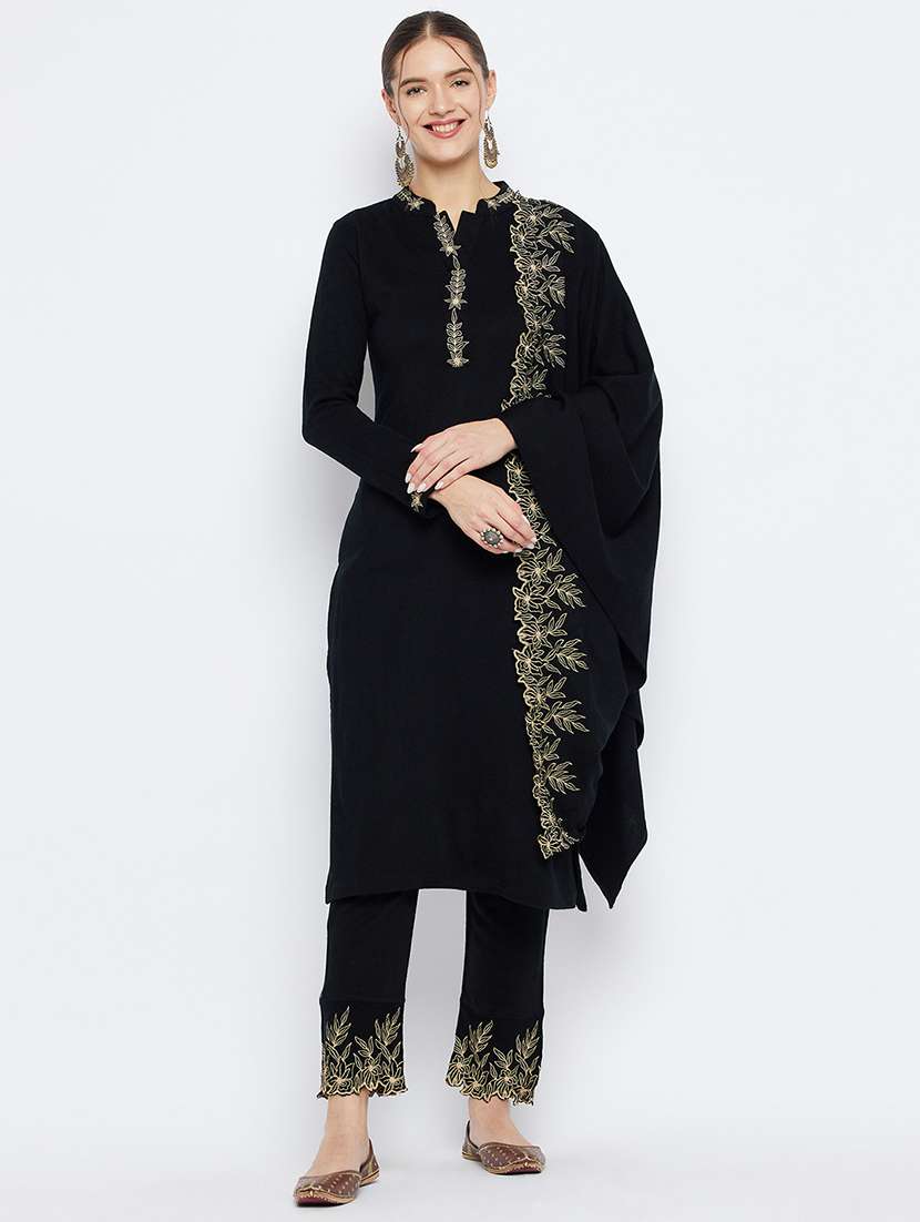 women self design long sleeve woollen suit set - 20796488 -  Zoom Image - 0