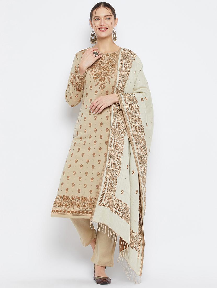 women self design long sleeve woollen suit set