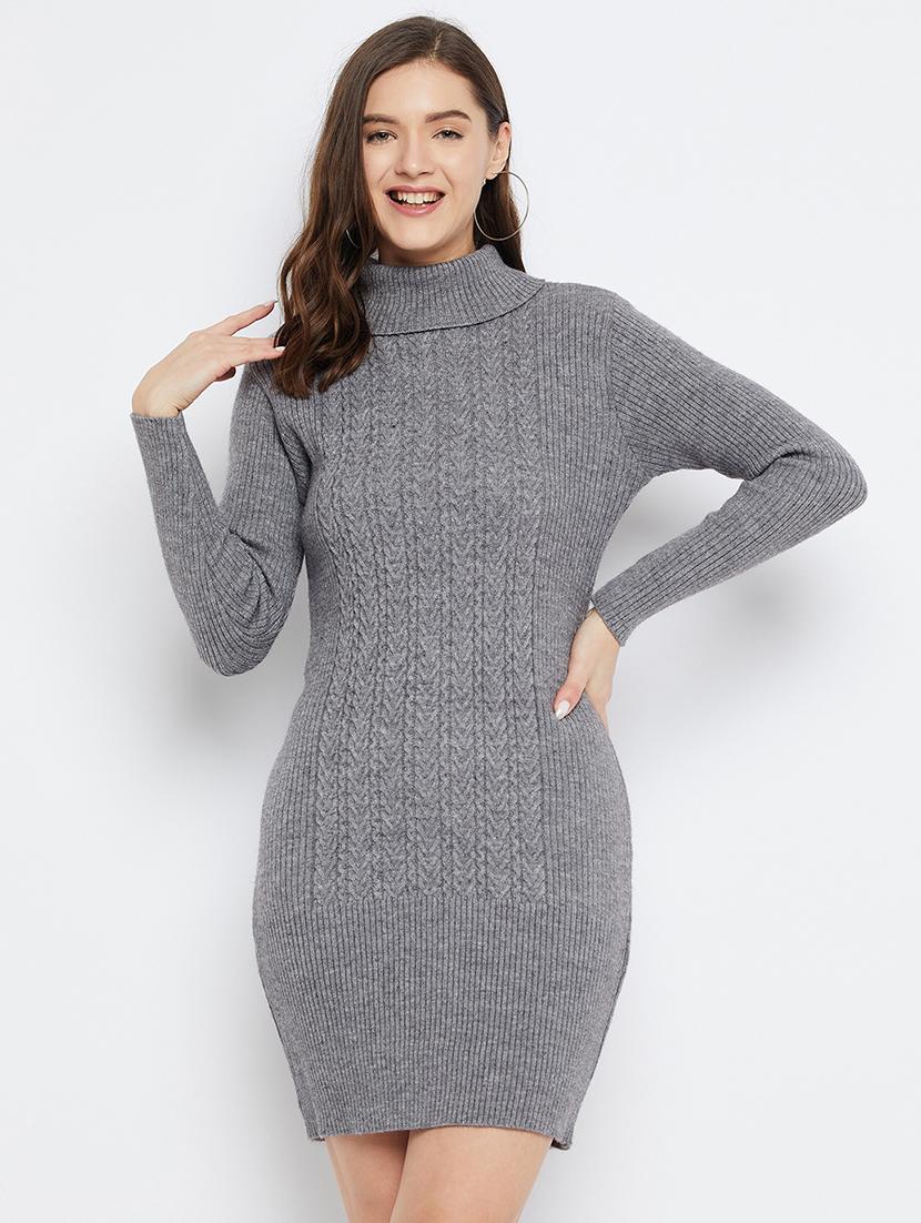 women solid full sleeve wool bodycon dress - 20796493 - Zoom Image - 0