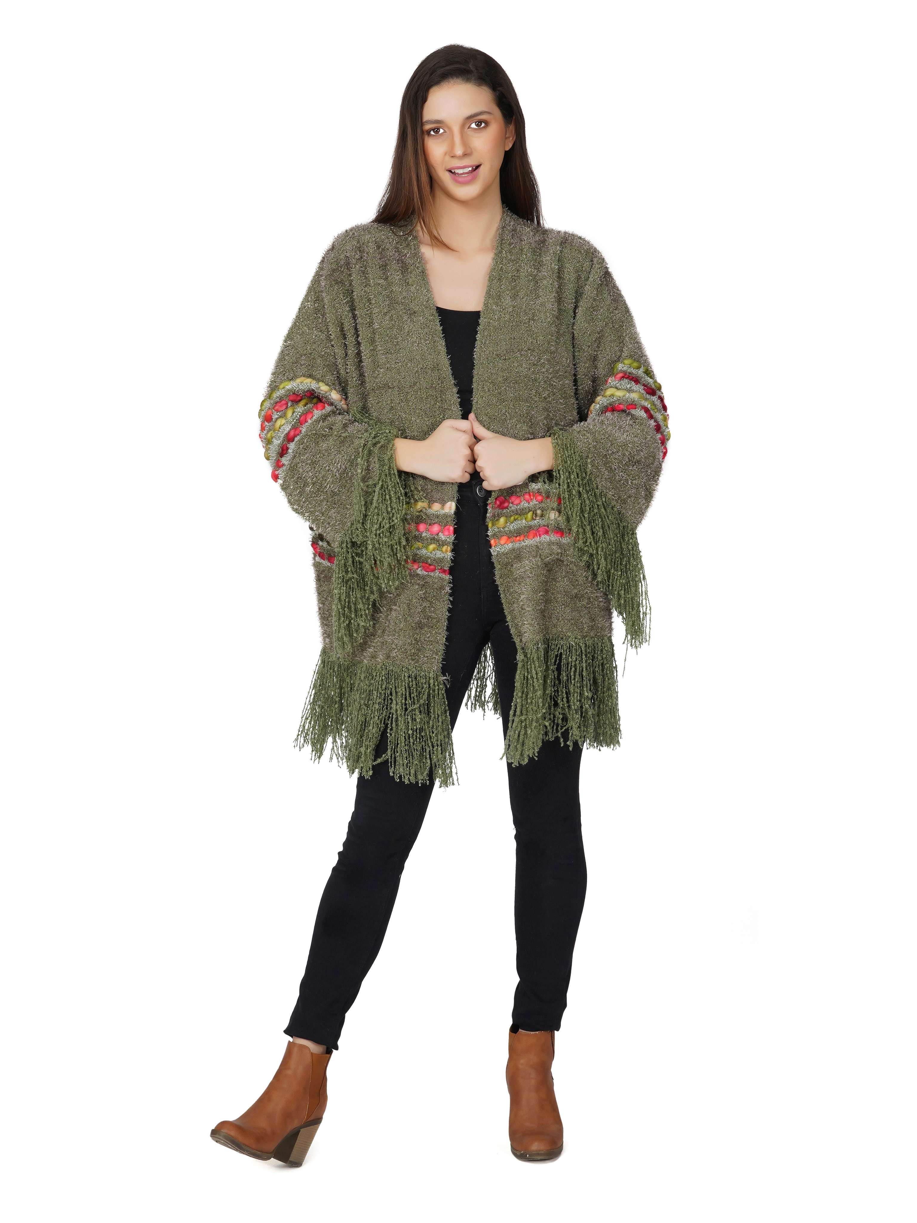 olive green kimono sleeved cardigan - 20796609 -  Zoom Image - 0