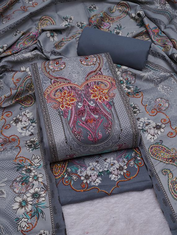 grey printed unstitched suit set - 20796751 -  Zoom Image - 0