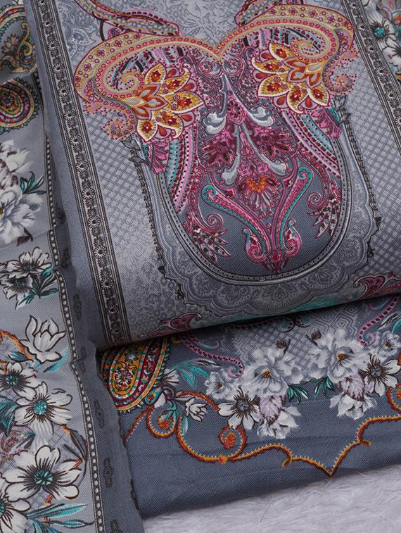 grey printed unstitched suit set - 20796751 - Standard Image - 3