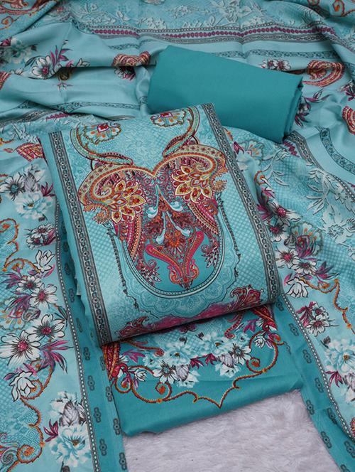turquoise printed unstitched suit set - 20796754 - Standard Image - 0