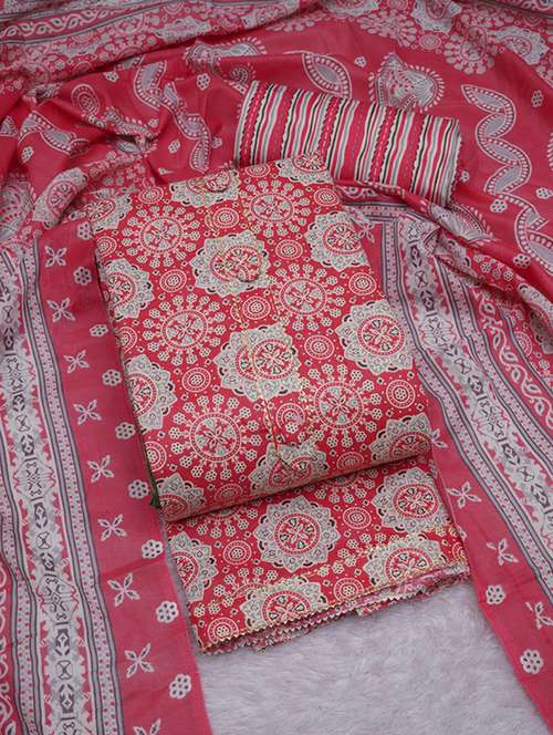 women pink printed unstitched suits - 20796759 - Standard Image - 0