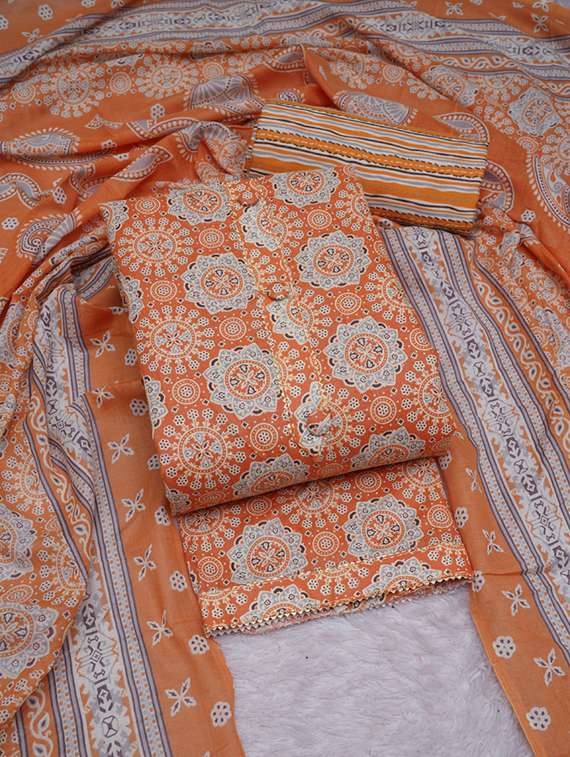 women orange unstitched suits