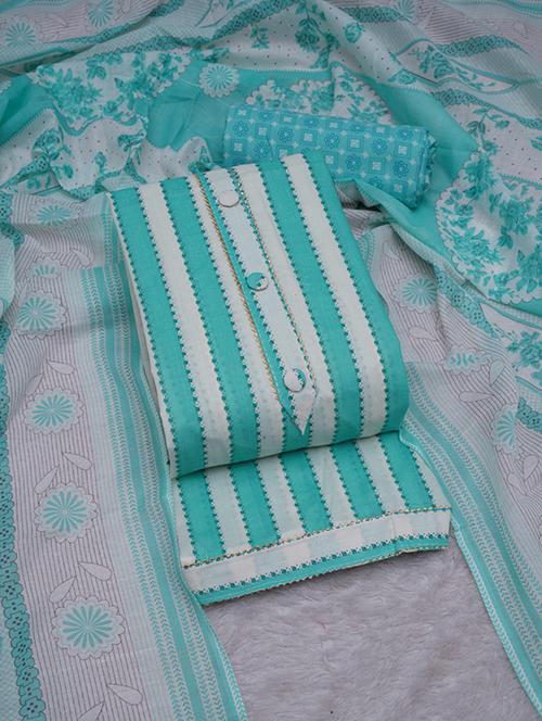 turquoise striped unstitched suit set - 20796763 -  Standard Image - 0