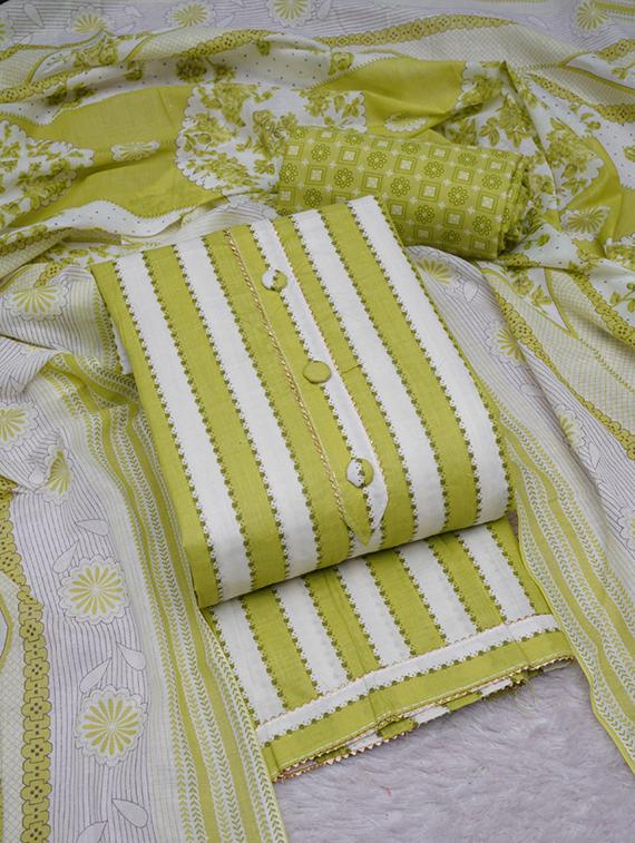 lime striped unstitched suit set - 20796765 -  Zoom Image - 0