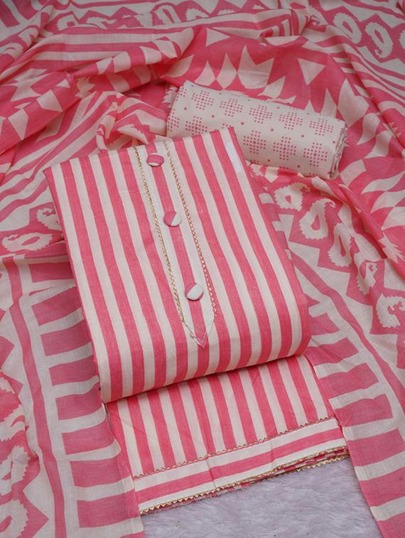 pink striped unstitched suit set - 20796775 -  Zoom Image - 0