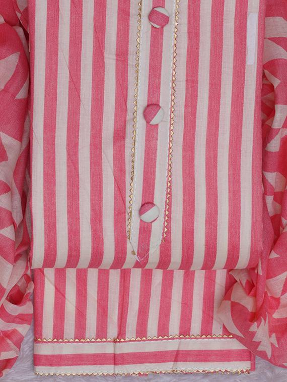pink striped unstitched suit set - 20796775 - Standard Image - 3