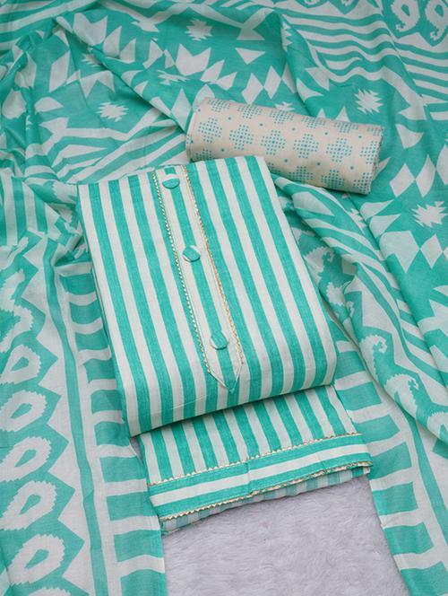 turquoise striped unstitched suit set - 20796776 -  Standard Image - 0