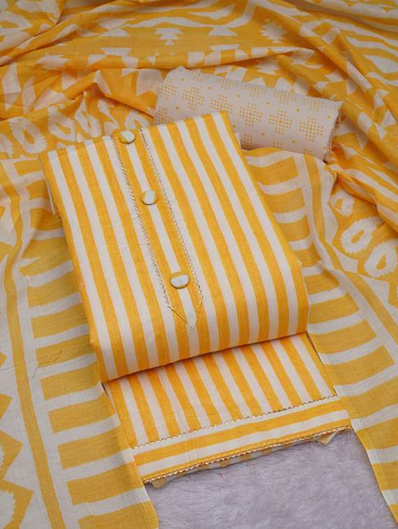yellow striped unstitched suit set - 20796778 - Zoom Image - 0