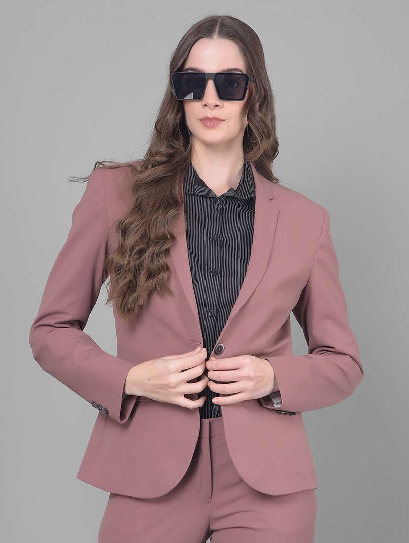 women solid long sleeve single breasted blazer