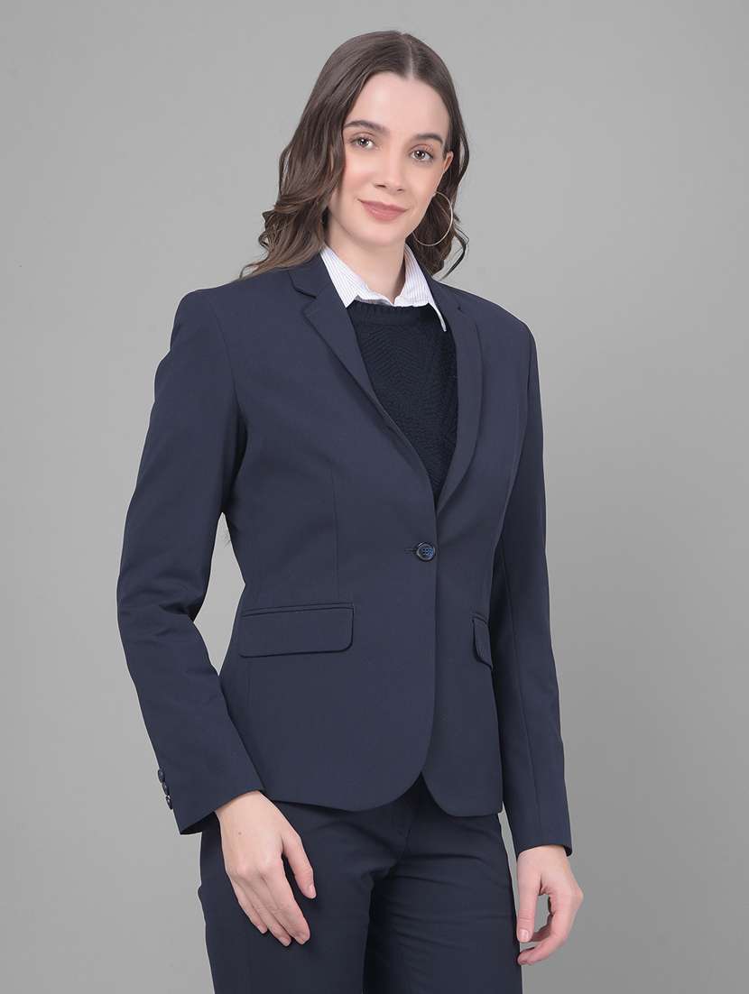women solid long sleeve single breasted blazer