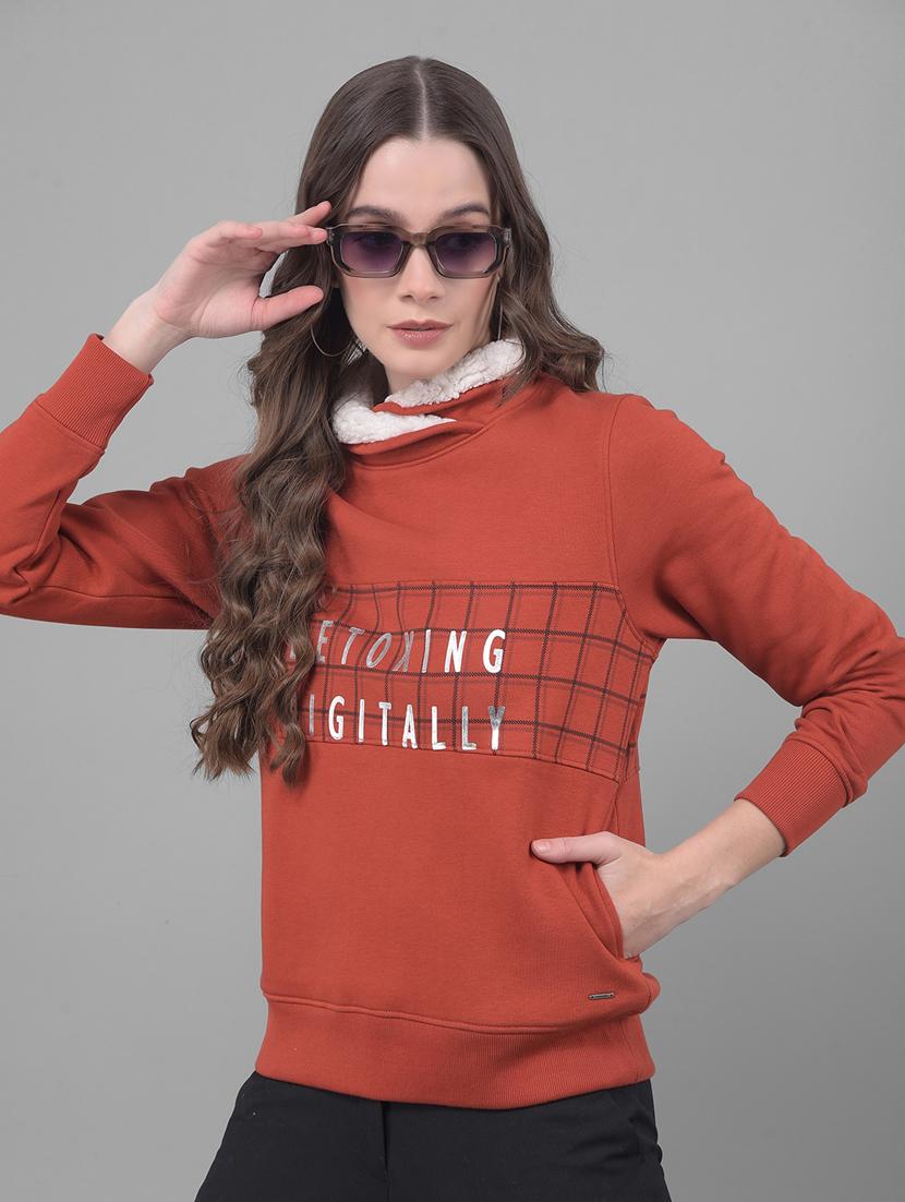 women rust typographic regular sweatshirt - 20796967 - Zoom Image - 0