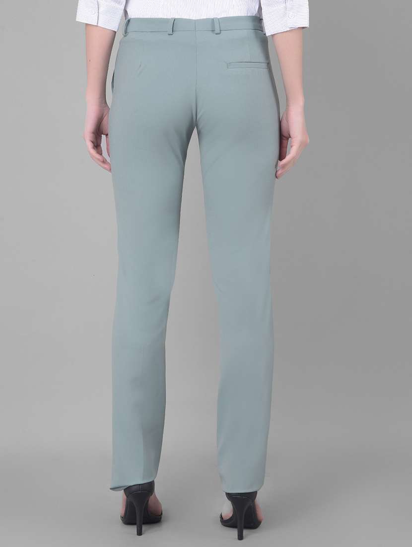 green solid mid rise trouser - 20796976 -  Standard Image - 3