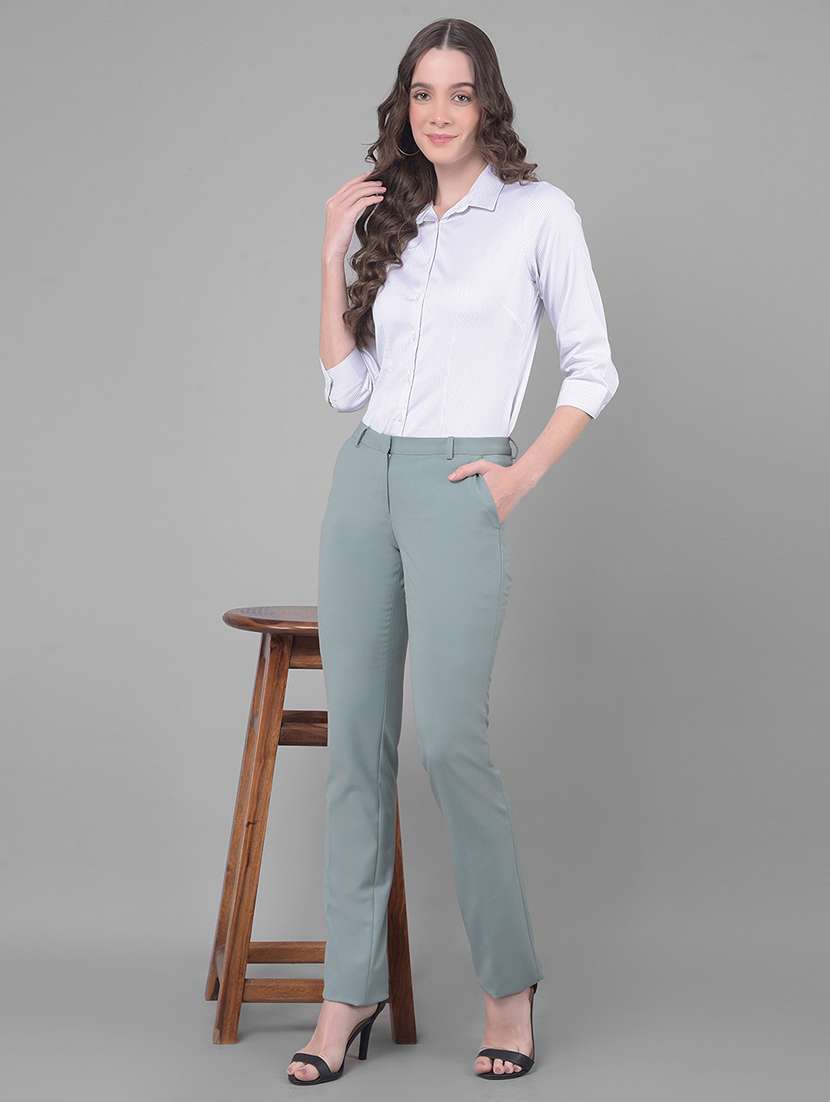 green solid mid rise trouser - 20796976 -  Standard Image - 5