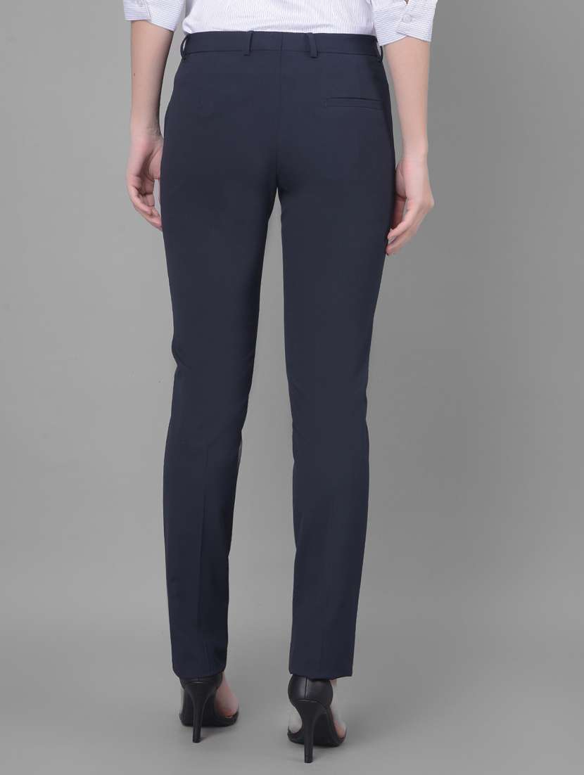navy blue solid flat front tailored trouser - 20796977 -  Standard Image - 3