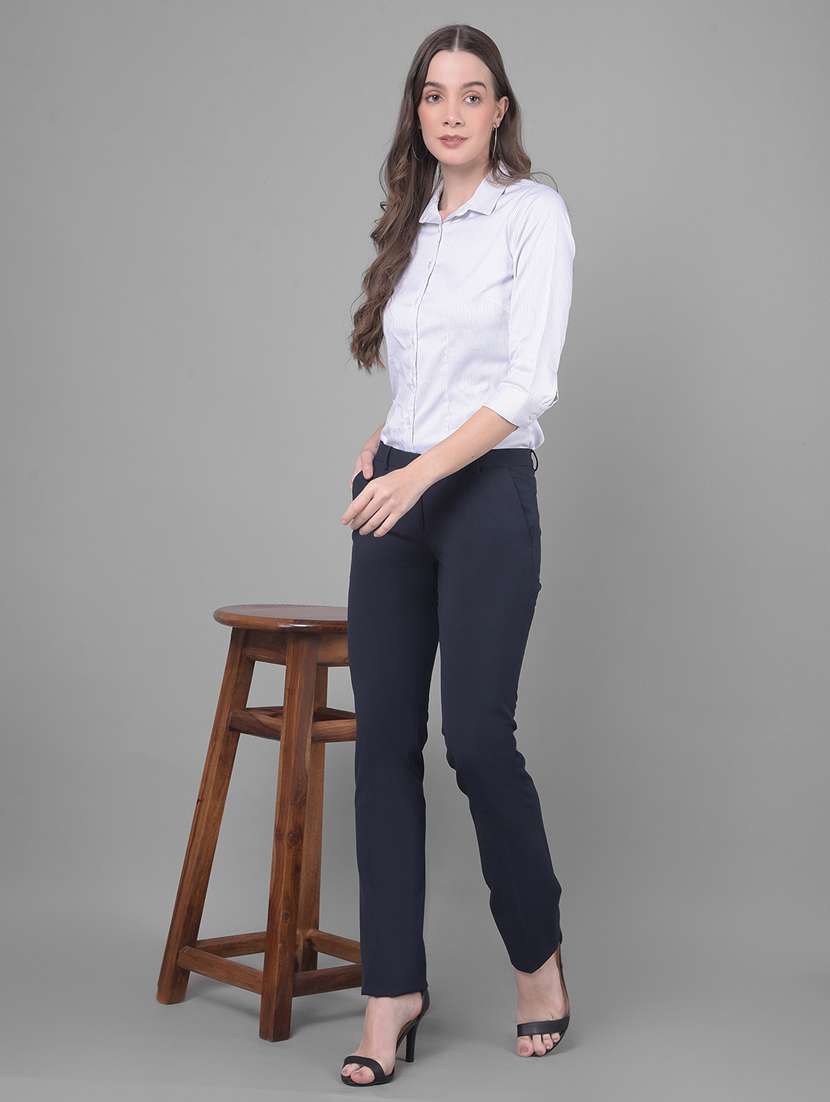 navy blue solid flat front tailored trouser - 20796977 -  Standard Image - 5
