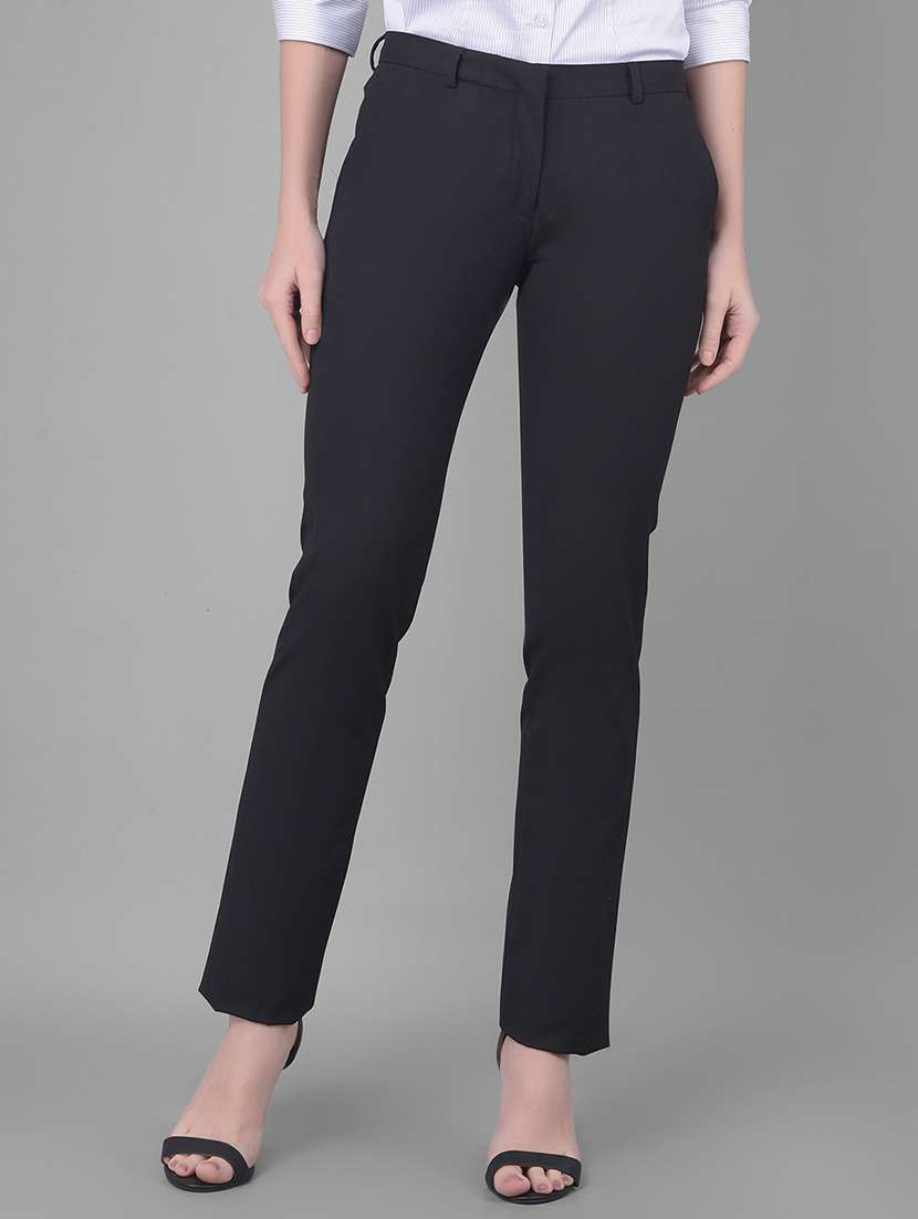 black solid mid rise trouser