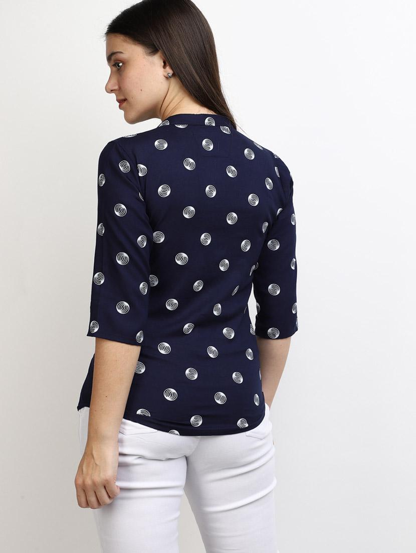 women mandarin neck printed a line top - 20798096 - Standard Image - 3