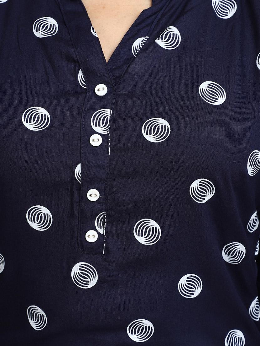 women mandarin neck printed a line top - 20798096 - Standard Image - 5
