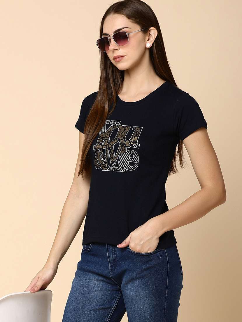 women round neck front print regular t-shirt - 20806077 -  Standard Image - 3