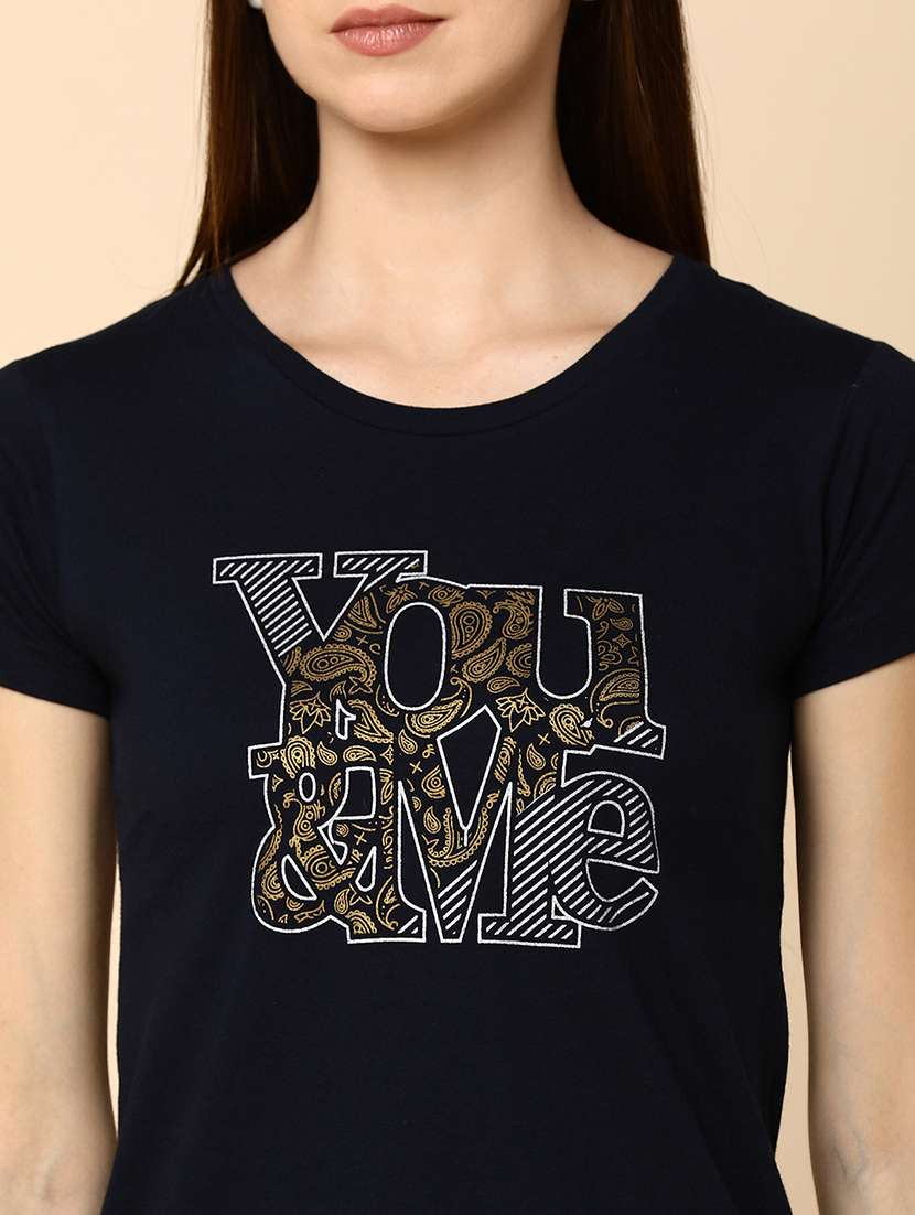 women round neck front print regular t-shirt - 20806077 -  Standard Image - 5