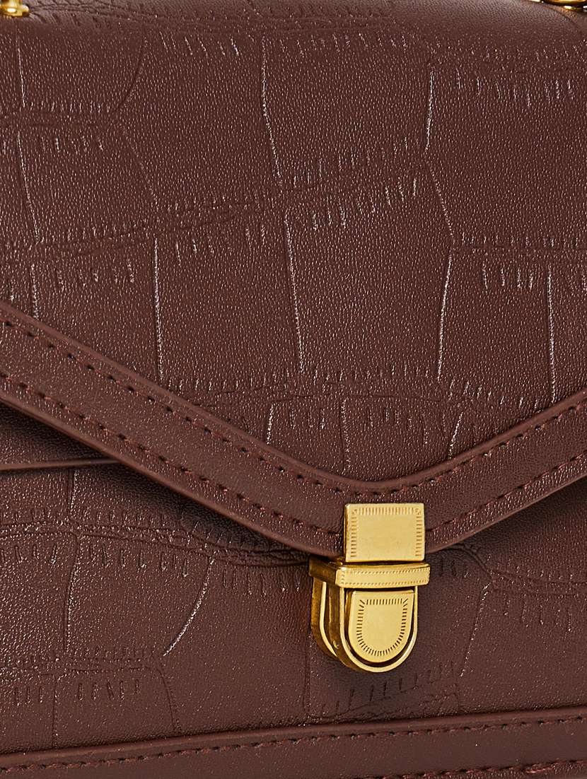 brown textured sling bag - 20806354 -  Standard Image - 3