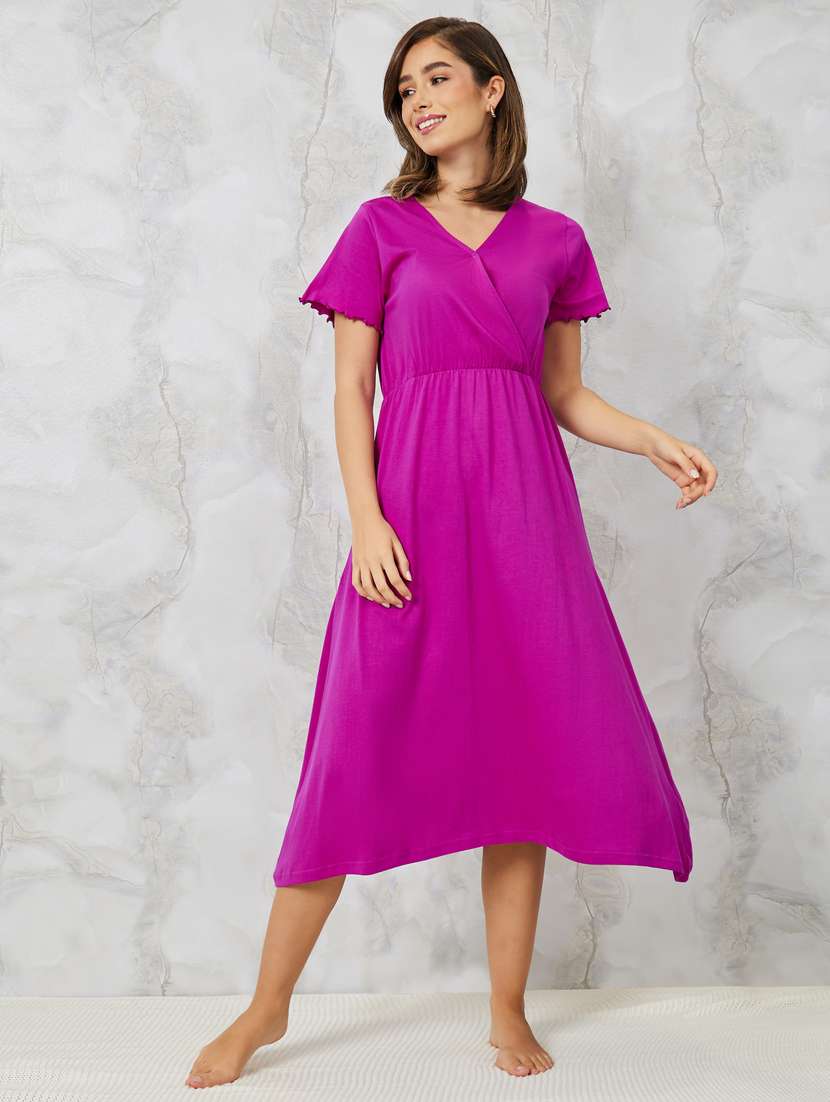 women solid magenta sleepshirts 