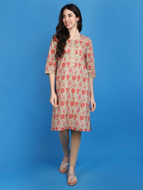 women beige round neck straight kurta - 20806473 - Standard Image - 0