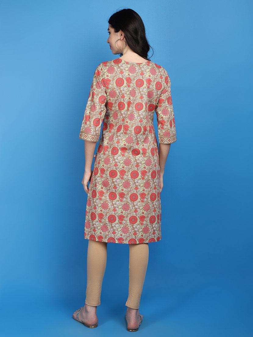 women beige round neck straight kurta - 20806473 - Standard Image - 3