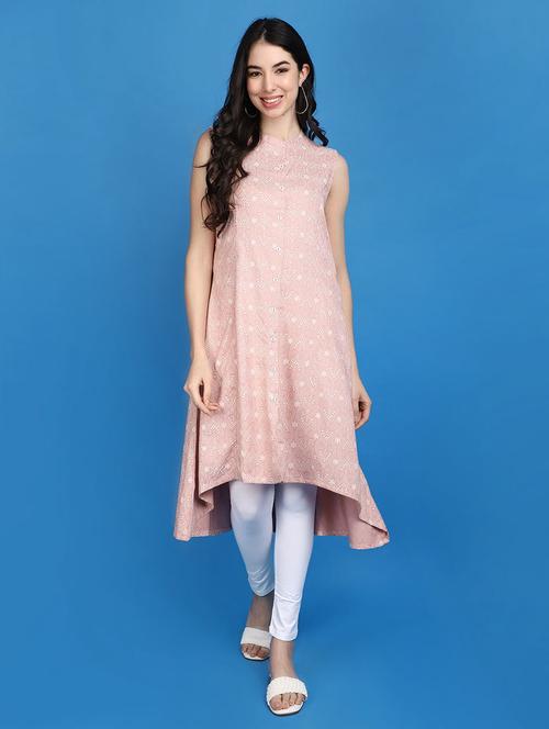 women pink mandarin neck a-line kurta - 20806476 - Standard Image - 0