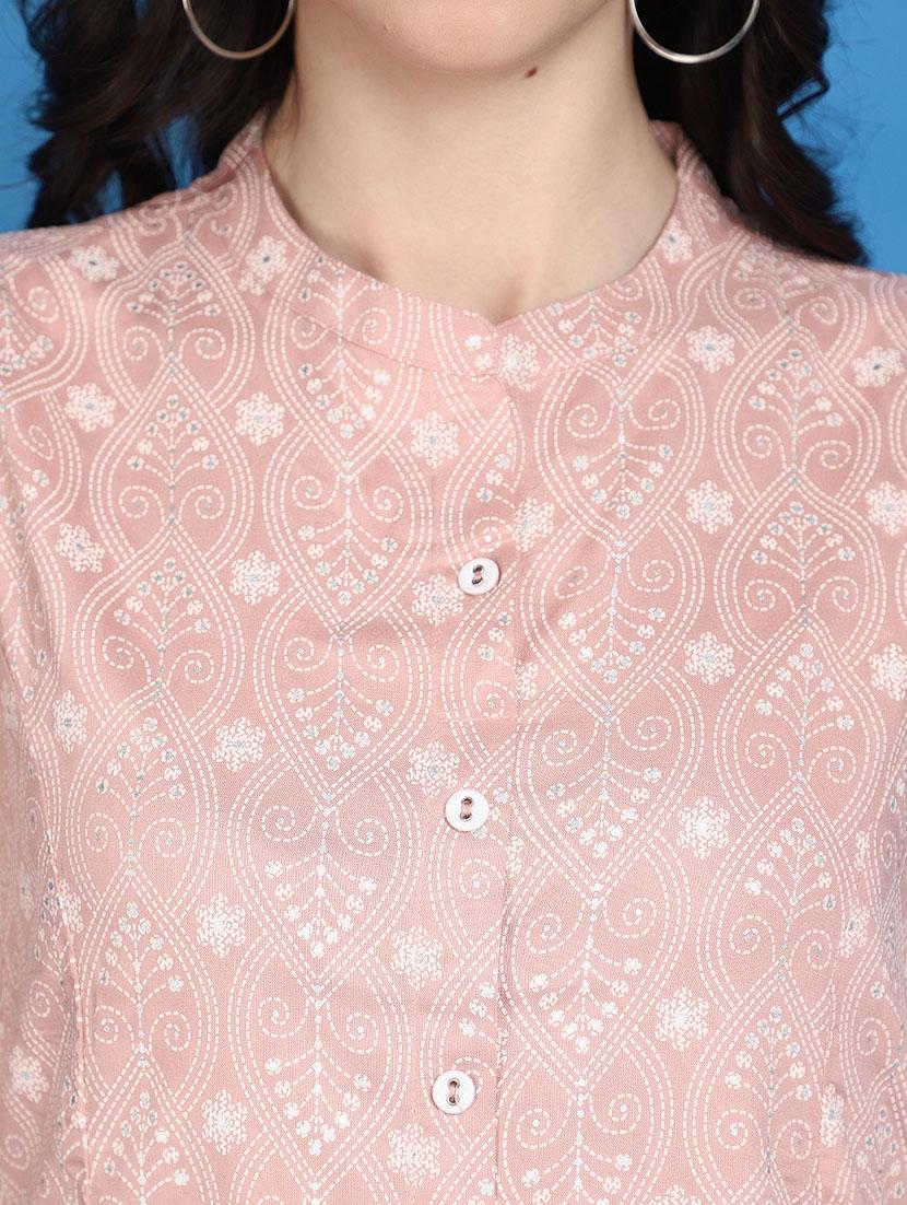 women pink mandarin neck a-line kurta - 20806476 - Standard Image - 5