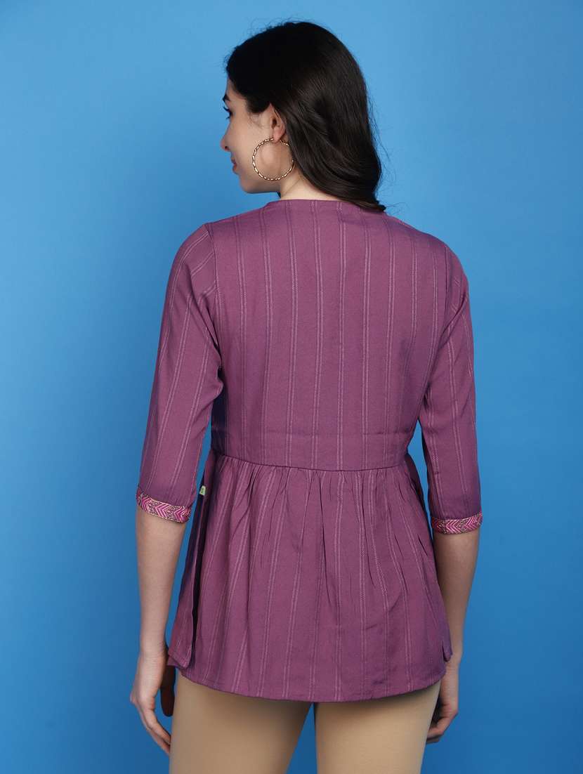 pink self design embroidered detailed kurti - 20806496 -  Standard Image - 3